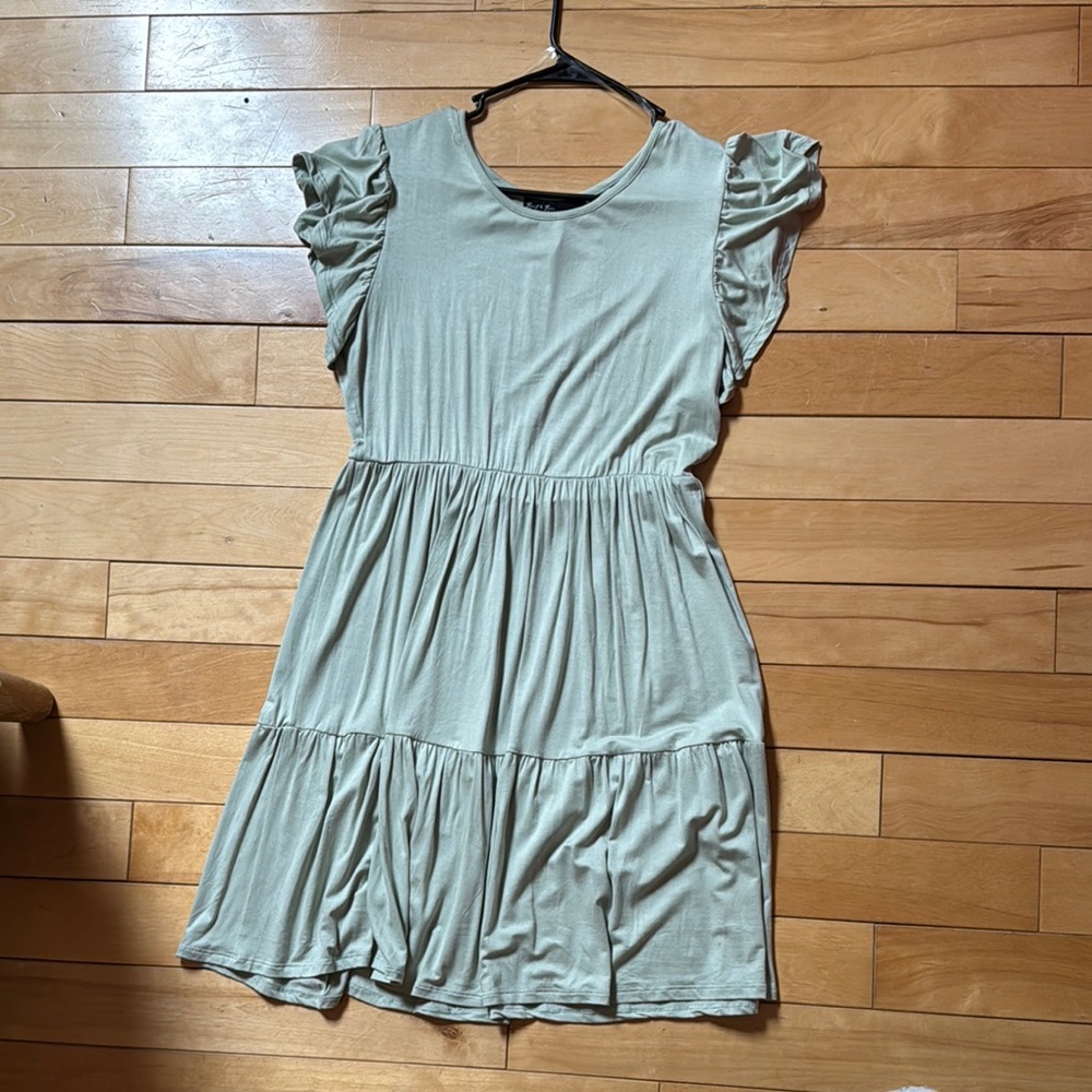Kids Ruffle Sleeve Dress - Green